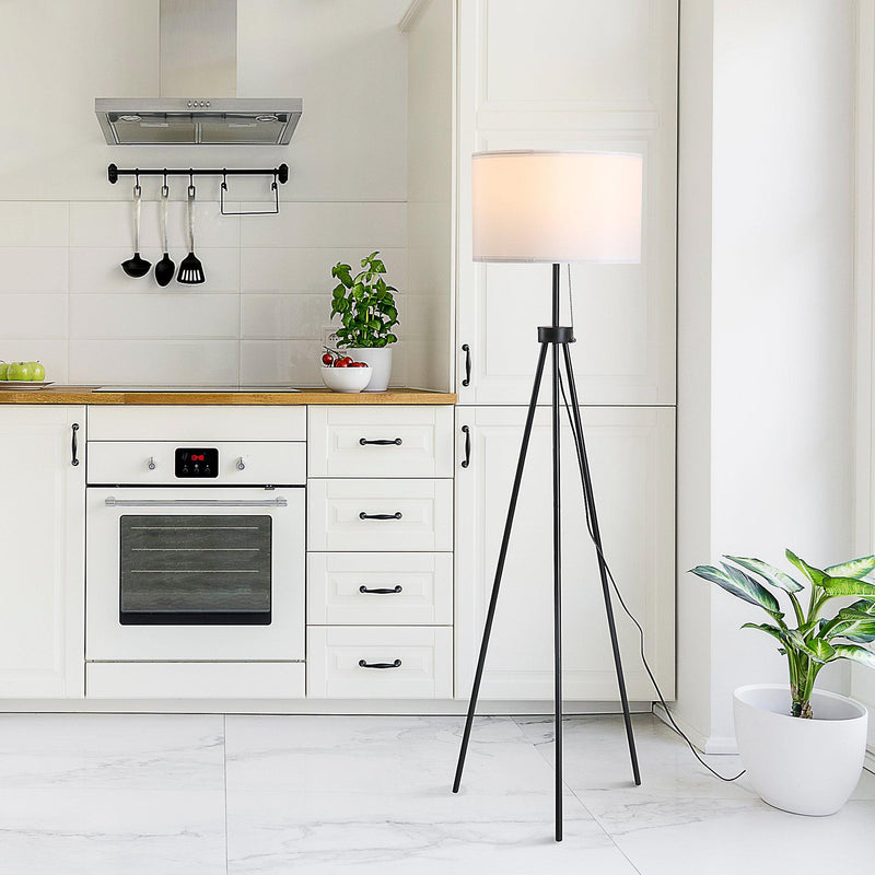 Lampada da Terra Tripode in Metallo con Paralume H152 cm E27  Nero e Bianco