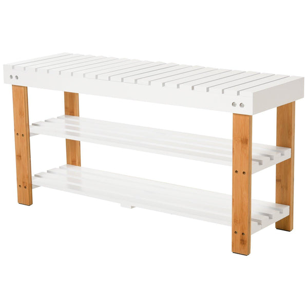 Panca Scarpiera 2 Ripiani in Legno e MDF 90x29x45 cm  Bianca acquista