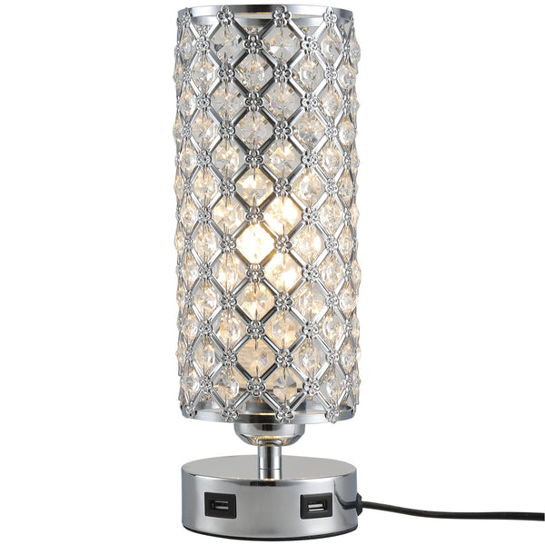 Lampada da Comodino Abat Jour con Paralume in Cristallo e 2 porte USB Ø10,8x30 cm acquista