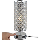 Lampada da Comodino Abat Jour con Paralume in Cristallo e 2 porte USB Ø10,8x30 cm 