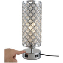 Lampada da Comodino Abat Jour con Paralume in Cristallo e 2 porte USB Ø10,8x30 cm 