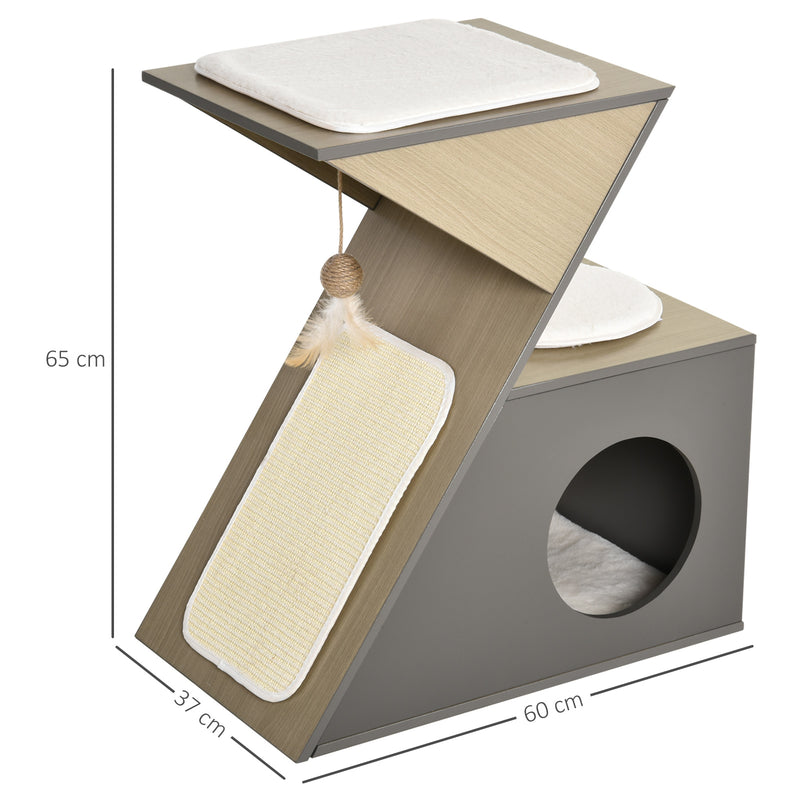 Casetta per Gatti con Tiragraffi in MDF 60x37x65 cm  Grigia
