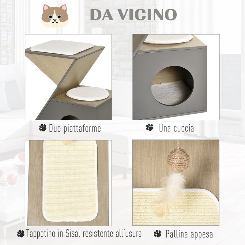 Casetta per Gatti con Tiragraffi in MDF 60x37x65 cm  Grigia
