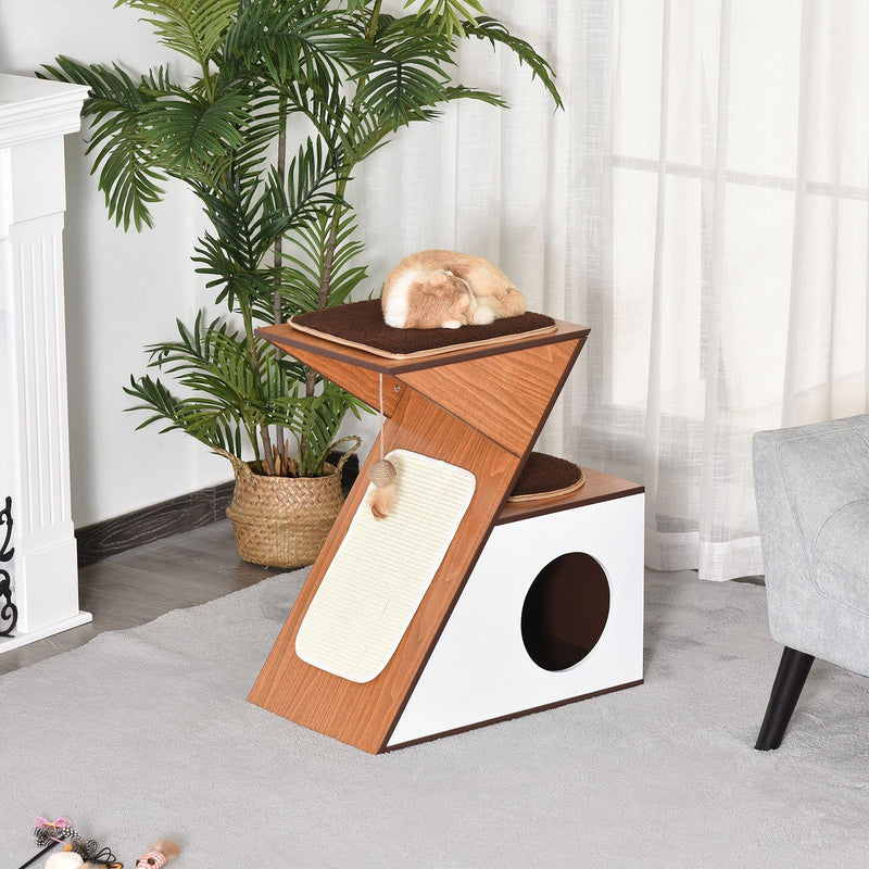 Casetta per Gatti con Tiragraffi in MDF 60x37x65 cm  Bianca