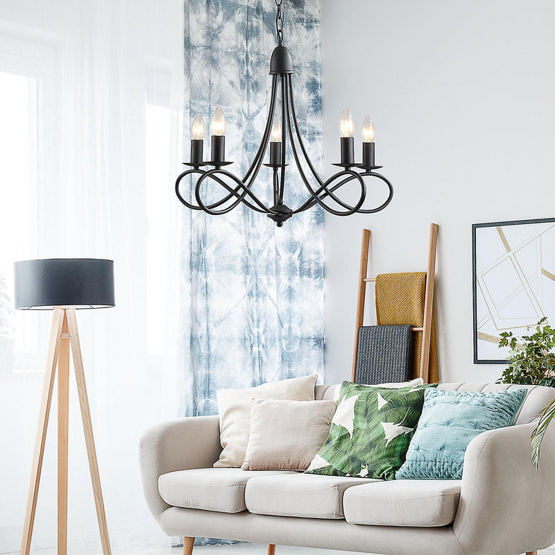 Lampada da Soffitto 200W E14 in Acciaio Intrecciato   Nero