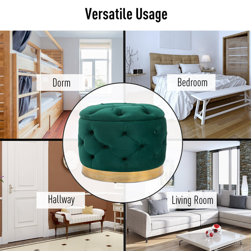 Pouf Contenitore con Coperchio in Velluto con Bottoni Trapuntati   Verde