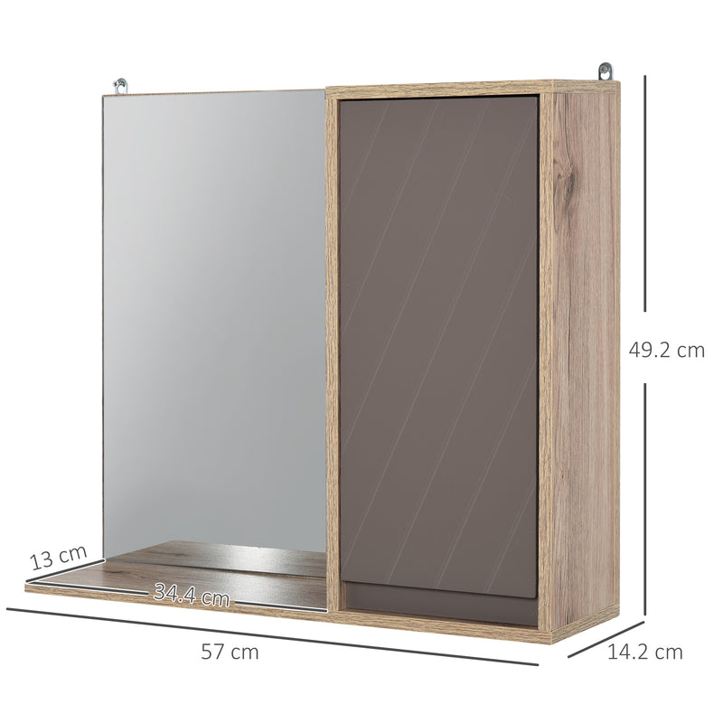 Specchiera da Bagno 1 Anta in MDF 57x14,2x49,2 cm  Grigio e Rovere