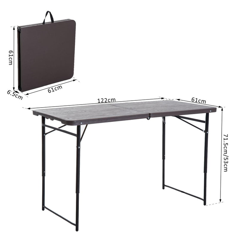 Tavolo da Campeggio Picnic Richiudibile a Valigetta in Polietilene 122x61x53/71,5 cm  Marrone