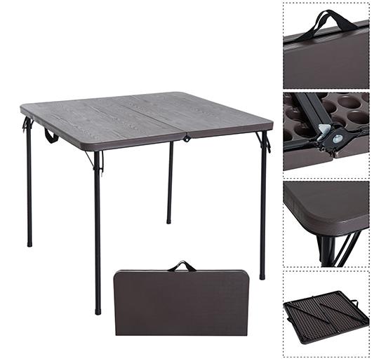 Tavolo da Campeggio Picnic Richiudibile a Valigetta in Polietilene 88x86x71,5 cm  Marrone