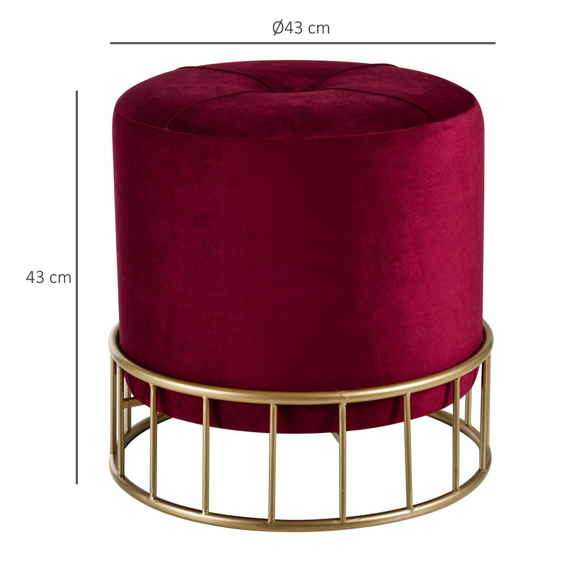Pouf Imbottito Rotondo in Velluto Ø43 cm  Rosso