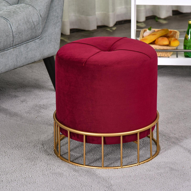 Pouf Imbottito Rotondo in Velluto Ø43 cm  Rosso