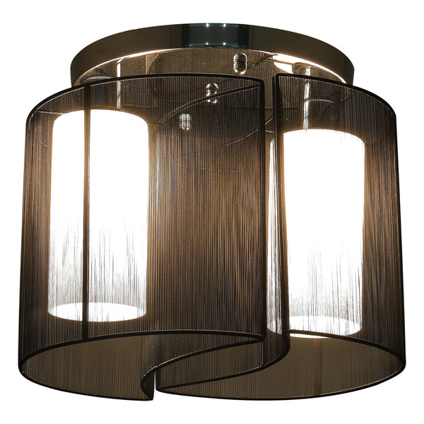 sconto Lampada da Soffitto 2 Paralumi 80W E27 in Acciaio e Vetro Ø47,5x33 cm  Nero