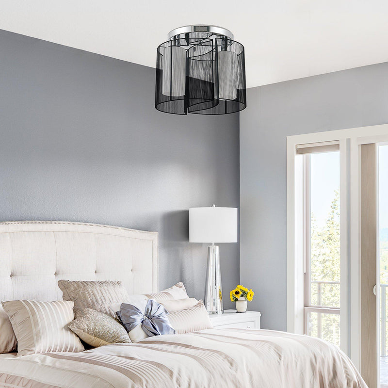 Lampada da Soffitto 2 Paralumi 80W E27 in Acciaio e Vetro Ø47,5x33 cm  Nero