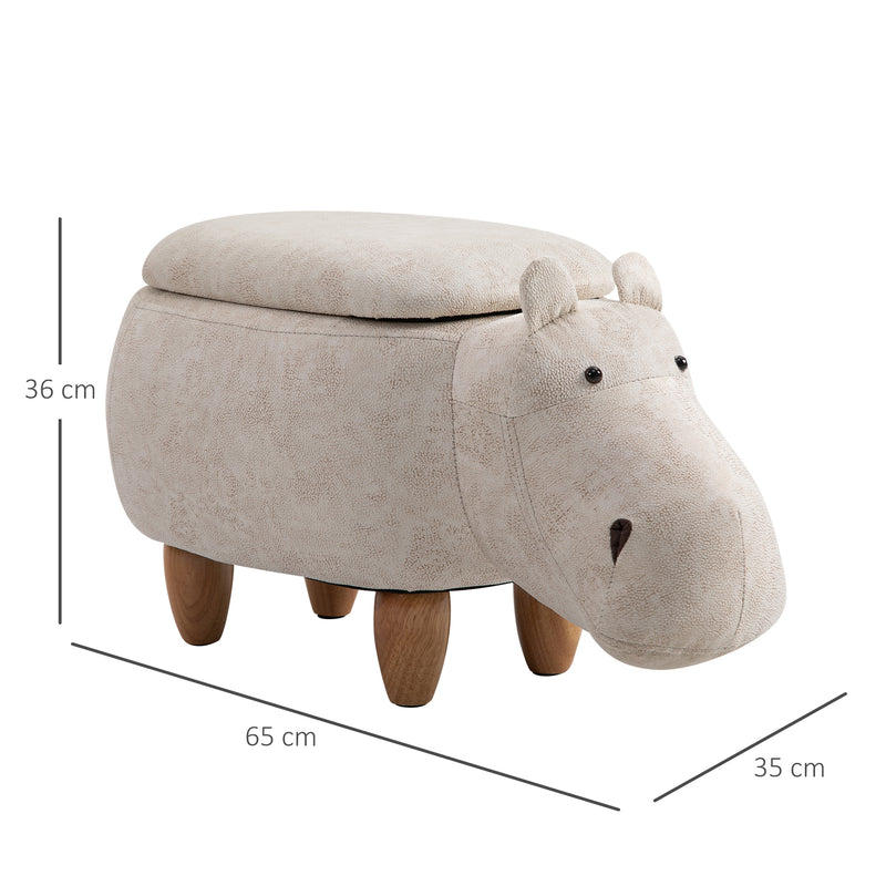 Pouf Poggiapiedi a Forma di Ippopotamo in Tessuto 65x35x36 cm  Beige