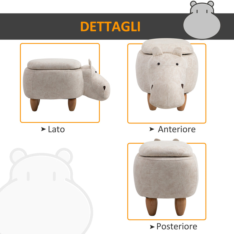 Pouf Poggiapiedi a Forma di Ippopotamo in Tessuto 65x35x36 cm  Beige