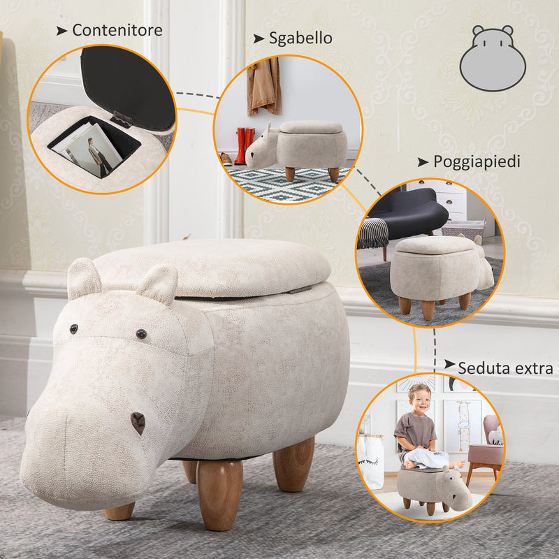 Pouf Poggiapiedi a Forma di Ippopotamo in Tessuto 65x35x36 cm  Beige