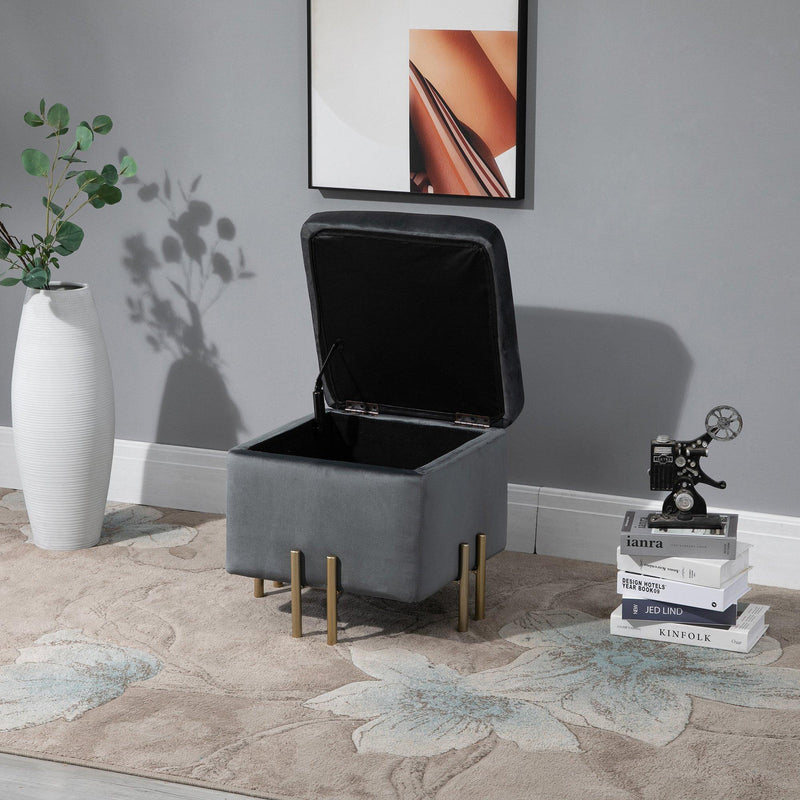 Pouf Poggiapiedi in Tessuto Poliestere 45x45x42 cm  Grigio Scuro