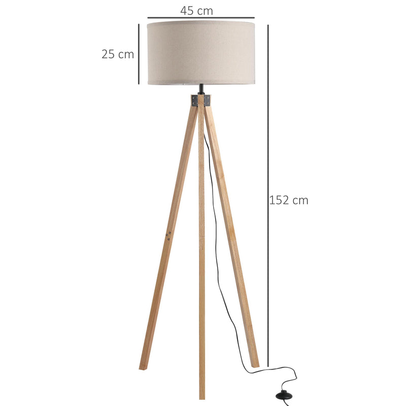 Lampada da Terra Tripode in Legno con Paralume E27 Ø45x152 cm  Beige