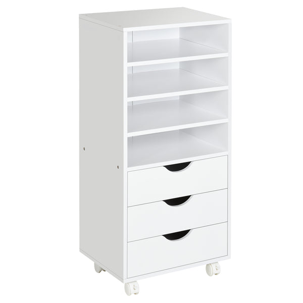 prezzo Cassettiera per Ufficio con Ruote 3 Cassetti 4 Ripiani in Legno 40x30x83 cm Bianco