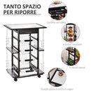 Carrello da Cucina con 4 Cestini e 4 Scomprati in Legno di Pino 57x37x83 cm  Nero