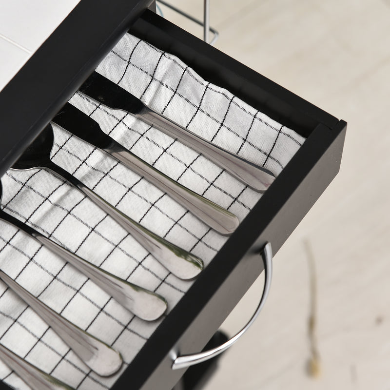 Carrello da Cucina con 4 Cestini e 4 Scomprati in Legno di Pino 57x37x83 cm  Nero