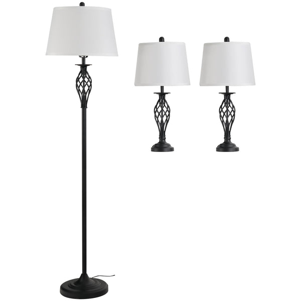 acquista Set Lampada da Terra e 2 Lampade da Tavolo in Metallo E27   Nero e Bianco