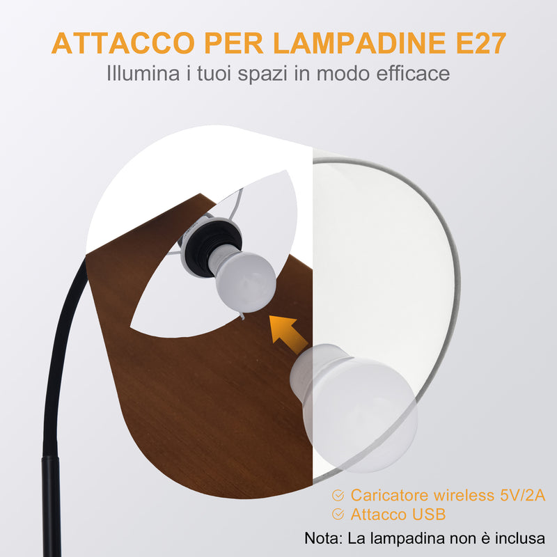 Lampada da Terra con Ripiano in Acciaio e Legno 36x36x165 cm 
