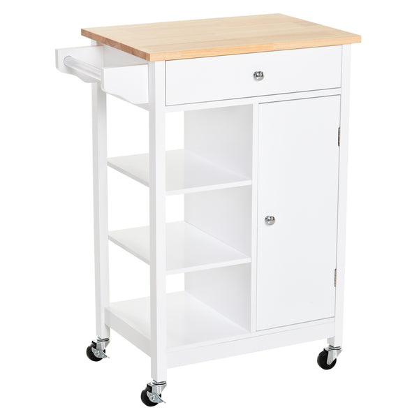 prezzo Carrello da Cucina 3 Ripiani Cassetto e 1 Anta in Legno 66x39,5x86,5 cm  Bianco