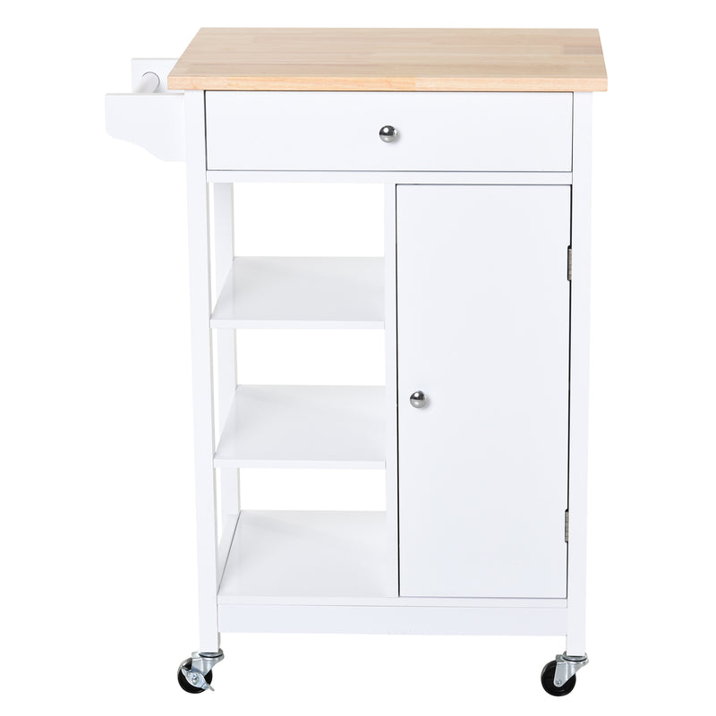 Carrello da Cucina 3 Ripiani Cassetto e 1 Anta in Legno 66x39,5x86,5 cm  Bianco