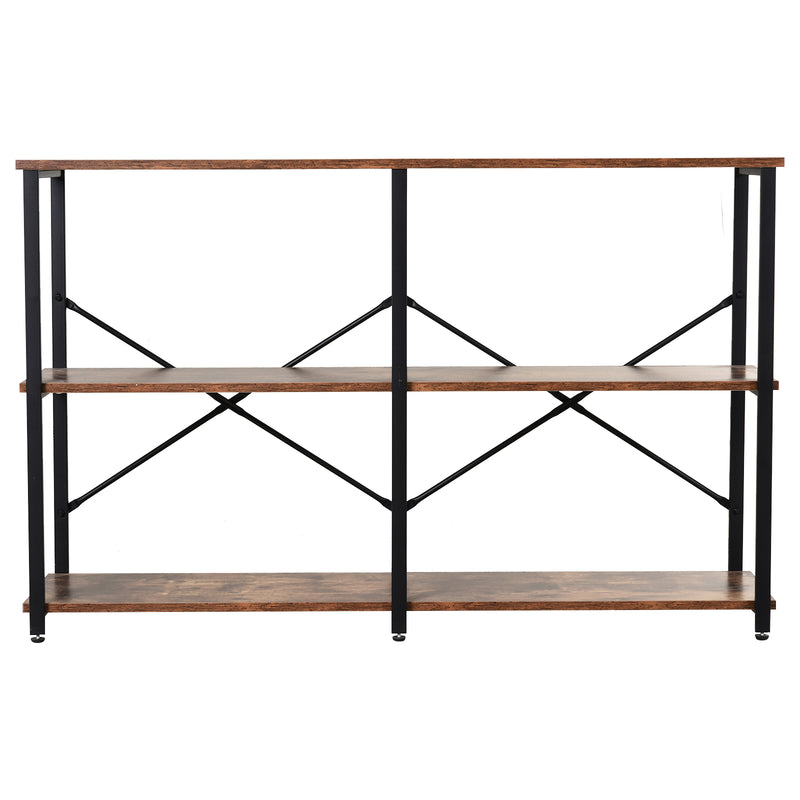 Scaffale 3 Ripiani in Acciaio e Legno 120x30x76 cm  Marrone