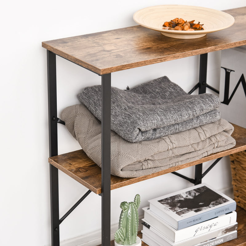 Scaffale 3 Ripiani in Acciaio e Legno 120x30x76 cm  Marrone