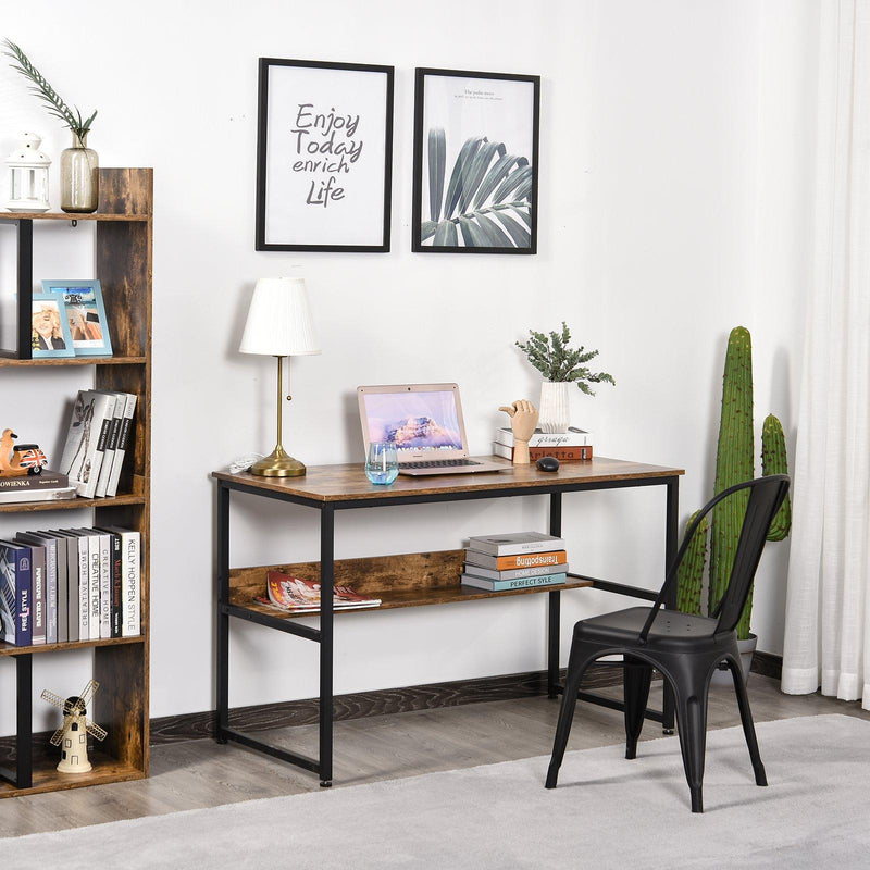 Scrivania da Ufficio Porta PC in Acciaio e Legno 120x60x77 cm  Marrone Scuro