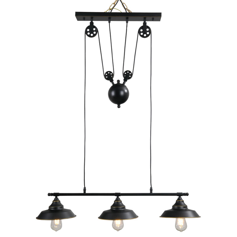 Lampada da Soffitto 3 Paralumi E27 in Metallo 90x22x180 cm  Nero