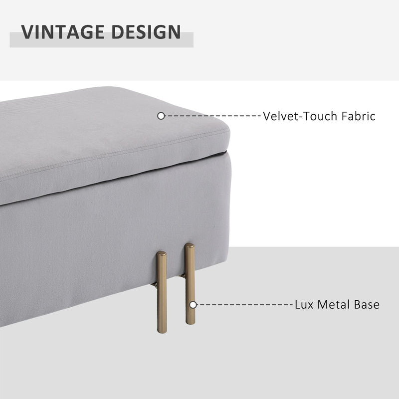 Panca Pouf Contenitore in Tessuto Imbottito 100x40x42 cm  Grigio Chiaro