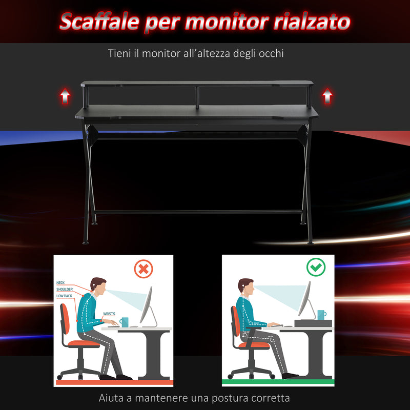 Scrivania da Ufficio Porta PC con Piano Rialzato in MDF 140x60x90 cm  Nero