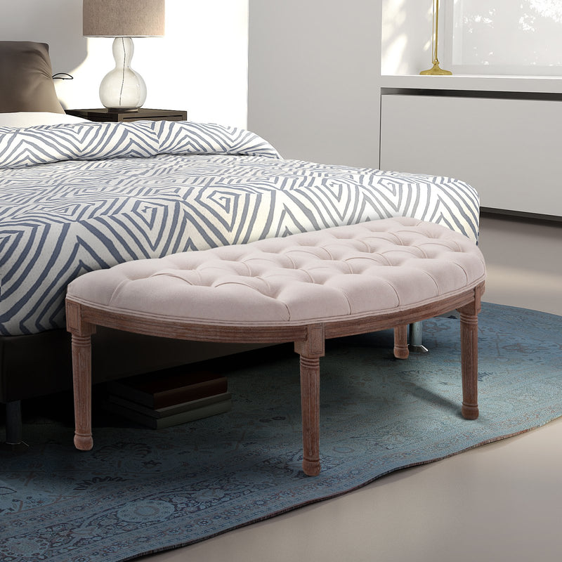 Panca Semicircolare Imbottita in Legno 140,5x51x48 cm  Beige