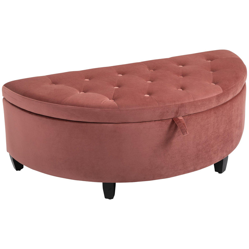 Panca Contenitore Semicircolare Imbottita in Tessuto Velluto 120x60x42 cm  Rosa