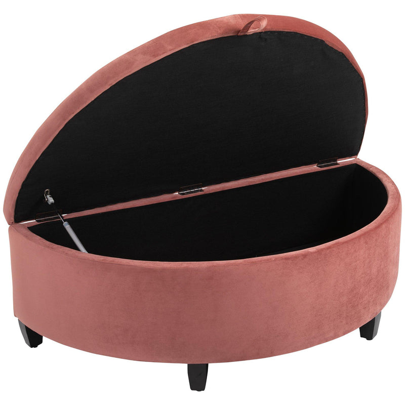 Panca Contenitore Semicircolare Imbottita in Tessuto Velluto 120x60x42 cm  Rosa