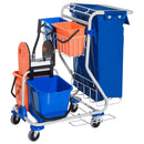 Carrello Pulizie Professionale 4 Secchi 18L/6L con Ruote   Blu e Arancione