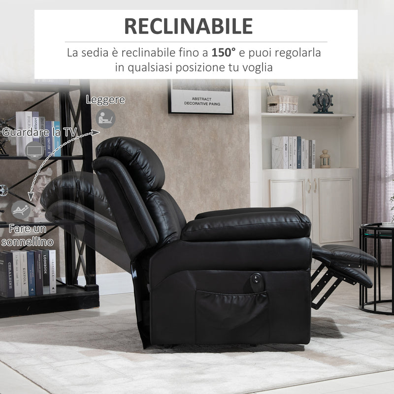 Poltrona Alzapersona Elettrica 1 Motore 96x93x105 cm  in Similpelle Nera