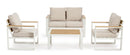 Set 4 Pezzi Salotto da Giardino con Divano 2 Poltrone e Tavolino in Alluminio e Polywood Leandro Bianco e Beige