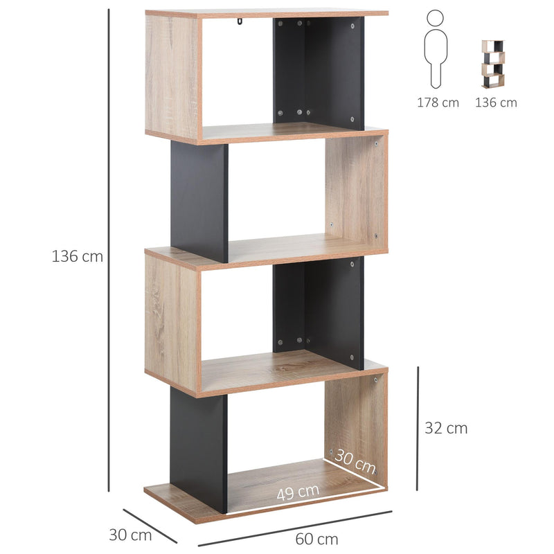 Libreria Moderna 4 Ripiani 60x30x136 cm in Truciolato  Rovere e Grigio