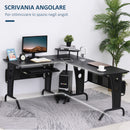 Scrivania da Ufficio ad Angolo Porta PC 170x140x86,5 cm in Acciaio e MDF  Nera