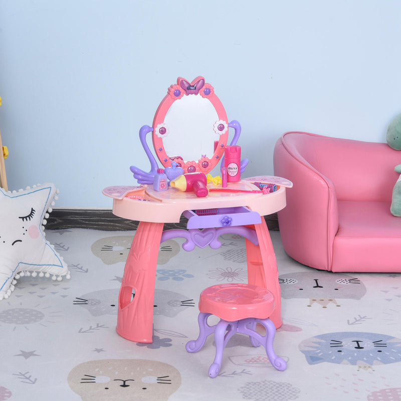 Postazione Trucco Specchiera Giocattolo per Bambini con Sgabello   Rosa