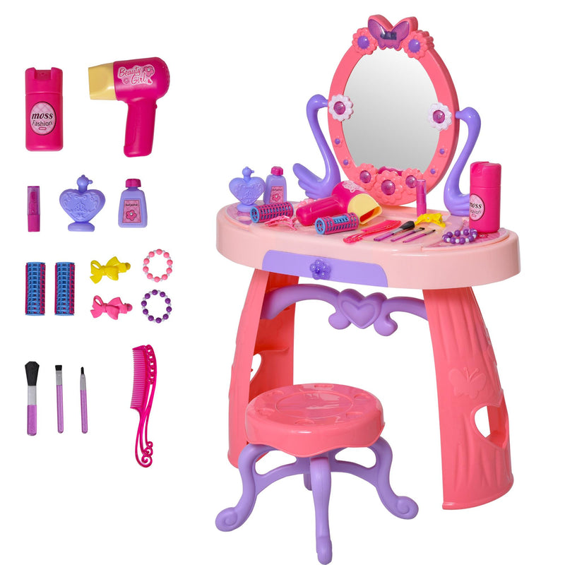 Postazione Trucco Specchiera Giocattolo per Bambini con Sgabello   Rosa