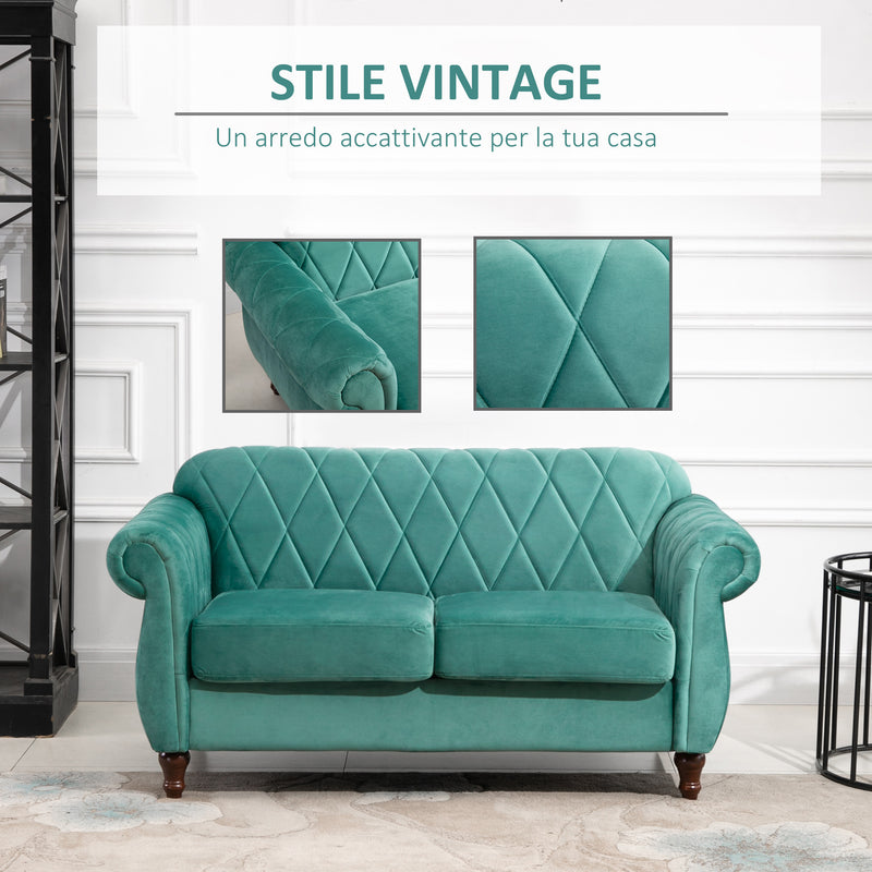 Divano 2 Posti 148x72x76 cm in Tessuto  Verde