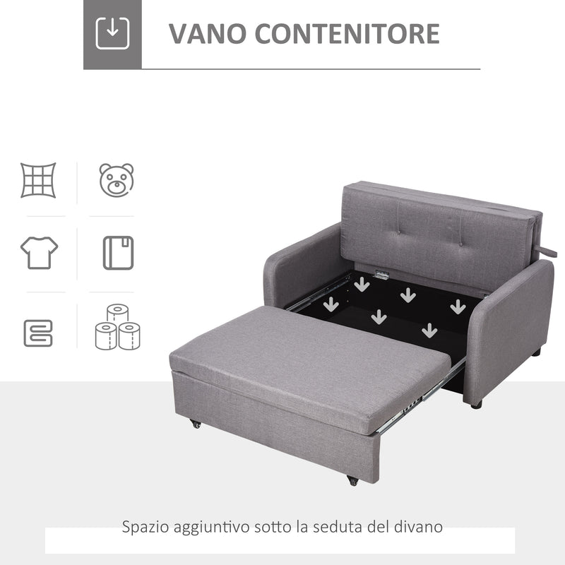 Divano Letto 2 Posti 136x92x84 cm in Lino  Grigio