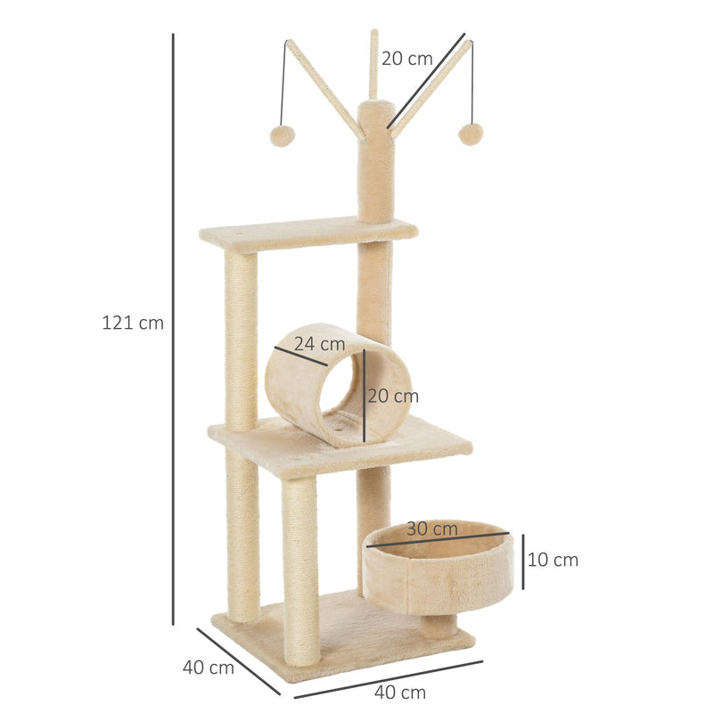 Tiragraffi Multiattività per Gatti in Legno Sisal 40x40x121 cm  Beige