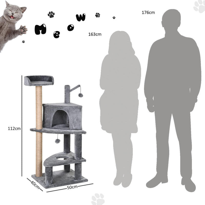 Tiragraffi con Cuccia per Gatti in Legno Sisal 50x40x112 cm  Grigio