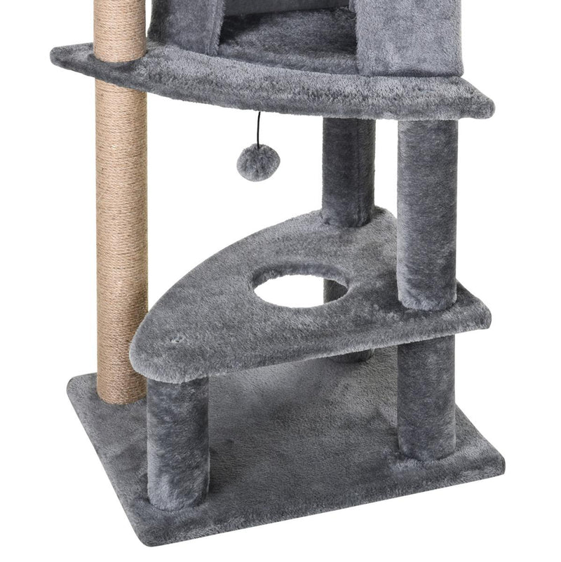 Tiragraffi con Cuccia per Gatti in Legno Sisal 50x40x112 cm  Grigio